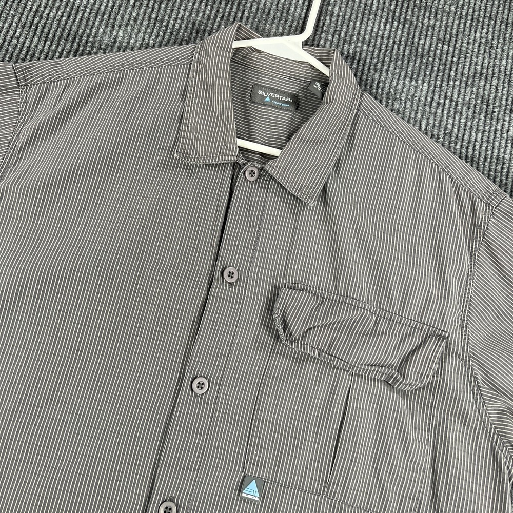 Vintage Levis Silver Tab Shirt Mens Large Gray Striped Short Sleeve Button Up